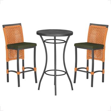 Imagem de Mesa Bistro E 2 Banquetas Roma Preta Corda Náutica 13 Trama Terra Cota