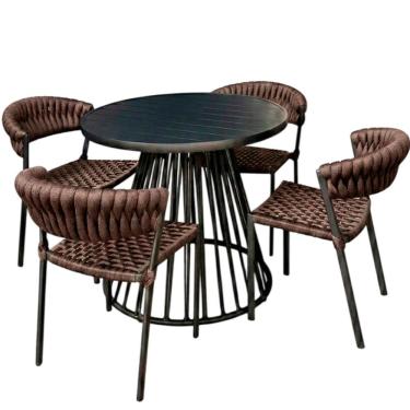 Imagem de 4 Cadeiras Laguna Alumínio Tricô Náutico Mesa Tampo Ripado Marrom