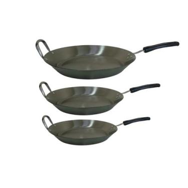 Imagem de Kit Frigideiras em Aço Inox Cabo Baquelite Chapa 2mm Fritura - Jamar