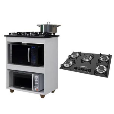 Imagem de Kit Balcão Kaiki Turim e Fogão Cooktop Ultra Chama 5 Bocas Trempe Chap