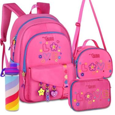 Imagem de Kit Mochila Cacau Haxkar YouTube Lancheira Estojo Infantil, Rosa
