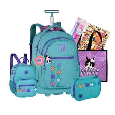 Imagem de Kit Mochila Escolar Juvenil Rodinhas Com Lancheira Térmica Rebecca Bon