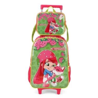 Imagem de Kit Mochila Grande Com Rodinha Lancheira Moranguinho Verde - Lucxel