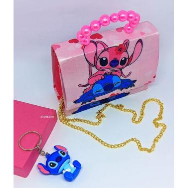 Imagem de Kit Bolsa Infantil Menina Mini Bag Disney Lilo Stitch Alça Corrente + 