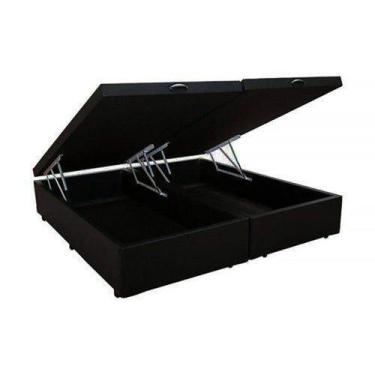 Imagem de Cama Box King Size Com Bau Pistão A Gás Preto Suede Bipartido - 193X20