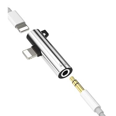 Imagem de Adaptador de iluminação para conector de fone de ouvido de 3,5 mm, áudio auxiliar 2 em 1 dongle com porta de carregamento para conversor de cabo 13/12/11/XS/XR/X 8/7/11 Pro Max, suporte de controle de fio (prata)