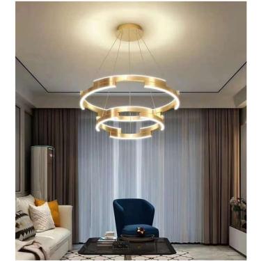 Imagem de Lustre Pendente em Led 72w 3000k Argolas Metal Bronze D80cm