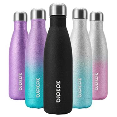 Imagem de BJPKPK Garrafas de água isoladas de 500 ml de aço inoxidável para esportes mantêm frio por 24 horas e quente por 12 horas, garrafa de água livre de BPA, glitter preto