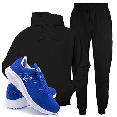 Imagem de Conjunto Blusa e Calça Moletom + Tenis Academia Casual Conforto - Preto/Azul - P/43