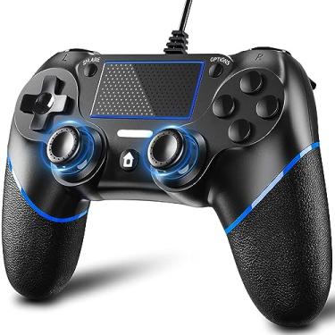 Imagem de WATAHEL Wired Controller for PS4 PC/Play-Station 4/Pro/Slim and Windows 10/8/7, For PS4 Wired Controller with Double Vibration Shock and Motion Motors, Professional USB Wired Controller for PS4