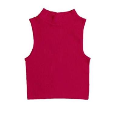 Imagem de Blusa Feminina Cropped Canelado Gola Alta Sem Manga Cavado Regata-Feminino