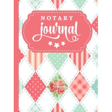 Imagem de Hardcover Notary Journal: 8.5x11 Large Notarial Logbook/With 200 Numbered Pages - Two Record Logs Per Page / 400 Records/Ledger Book Gift For ... Pink Green White - Diamond Quilt Pattern