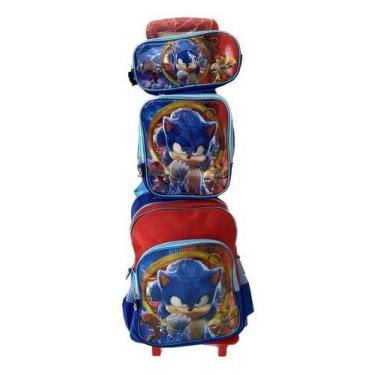 Imagem de Kit Mochila Escolar Sonic 2 Rodinhas Lancheira Estojo - Dlaysa  Kids 