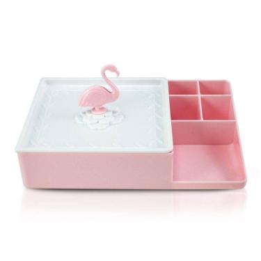 Imagem de Organizador Multiuso Flamingo De Mesa Lifestyle Jacki Design Rosa-branco