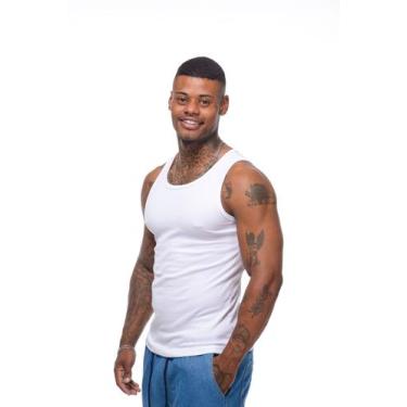 Imagem de Regata Masculina Canelada Modelo Americano Algodão Bege Preto Branco -