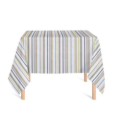 Imagem de Toalha de Mesa Quadrada em Tecido Jacquard Estampado Listrado Azul Beb