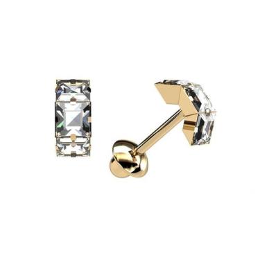 Imagem de Brinco Meia Argola Bebe Primeiro Segundo Furo 3 Pedra Branca 3mm Ouro 