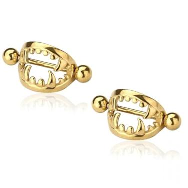 Imagem de Protetores de mamilo de presas de aço inoxidável 316L 14GA, vendidos em par, Metal, Sem pedras preciosas