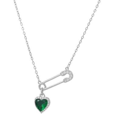 Imagem de Colar com pingente de alfinete de segurança para mulheres, pingente de coração de cristal dourado, colar delicado com clipe de papel, joia de presente, Cobre, Sem Pedra Preciosa