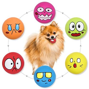 Imagem de LLSPET Brinquedos de látex Squeaky para cães de borracha, engraçados, fofos, interativos para buscar animais sorridentes, bolas de cachorro sorridentes para filhotes, cães pequenos, 6 peças/conjunto