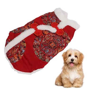 Imagem de Traje para cachorro Tang Roupa de inverno para cachorro Feliz Ano Novo Traje Qipao Vestido para gato Dinastia Tang
