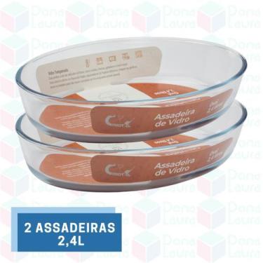 Imagem de 2 Travessa Vidro Oval 2,4L Forno Assados Sobremesa Doces Servir - Casa