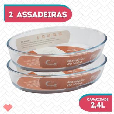 Imagem de Conj 2 Travessa Refratária Oval Vidro Temperado 2,4L Doces - CasaVita,