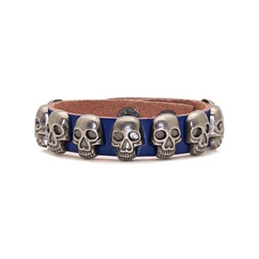 Imagem de Xusamss Pulseira de couro com fivela de liga punk rock, pulseira de caveira, pulso de 19 cm, 7.5 inches, liga metálica, Sem pedras preciosas