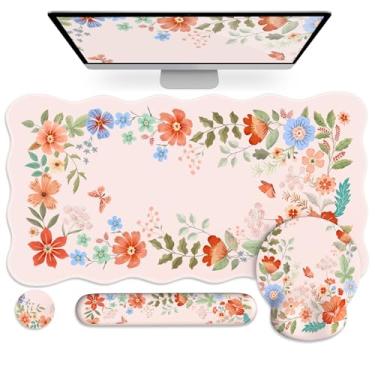 Imagem de Anyshock Tapete de mesa para desktop, base antiderrapante com descanso de pulso, almofada de pulso para teclado, mouse pad para jogos grande, mouse pad de gel antifadiga com suporte de pulso (rosa