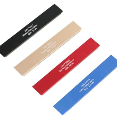 Imagem de DMD Conjunto de 4 peças de pedras de amolar de diamante, conjunto seguro de pedras de amolar, kit de ferramentas para afiar facas de diamante para caça na cozinha (resina)