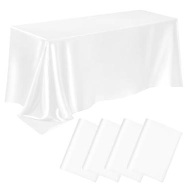 Imagem de HADEEONG Pacote com 4 toalhas de mesa retangulares de cetim, 147 x 260 cm, capa de mesa lavável resistente a manchas e vincos, tecido liso, toalha de mesa de seda brilhante para mesa de jantar,