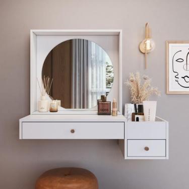 Imagem de Penteadeira Suspensa C/espelho 2 Gavetas 90cm Branca - Prodecor