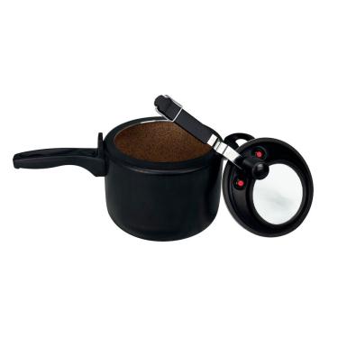 Imagem de Panela de pressao cor preto/bege com visor de vidro grande superior fechamento interno 4,5L -