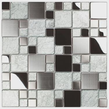 Imagem de Pastilha de Aço Inox e Vidro 29,8x29,8cm Glass Mosaic