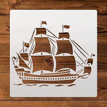 Imagem de Modelo de estêncil de parede de veleiro, tinta em spray, reutilizável, estênceis para pintura artesanal em madeira, lona, paredes, decoração de móveis de madeira, faça você mesmo, scrapbooking