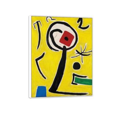 Imagem de Joan Miró Imagem de arte de parede em tela - reprodução de impressões de arte famosas abstratas - pinturas com moldura branca para decoração de sala de estar (personagem na paisagem) 60 x 80 cm - 23 x