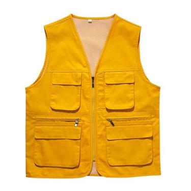 Imagem de Colete De Pesca Ao Ar Livre Para Homens, Colete Sem Mangas Com Vários Bolsos Malha Respirável Pesca Trabalho Foto Cargo Zíper, Roupa De Trabalho Ripstop Para Fotografia Ao Ar Livre(Yellow,X-Large)