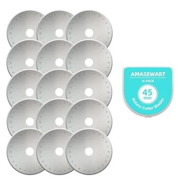 Imagem de AMASEWART Lâminas de corte rotativo de 45 mm para Fiskars Olfa, lâmina rotativa de substituição para tecido, acolchoamento, costura e artes e artesanato, pacote com 15
