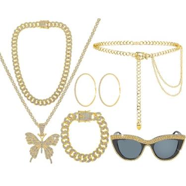 Imagem de Conjunto de 5 peças de joias de borboleta para mulheres, colar de borboleta, corrente, pulseira, óculos de sol, brinco circular, cinto de corrente na cintura, Rhinestone bracelet: about 20 cm/7.9 in