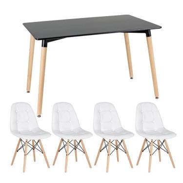 Imagem de Kit - Mesa Retangular Eames 80 X 140 Cm Preto + 4 Cadeiras Botonê Branco Mesa Preto Com Cadeiras Branco