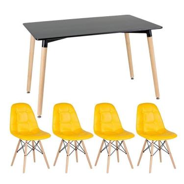 Imagem de Kit - Mesa Retangular Eames 80 X 120 Cm Preto + 4 Cadeiras Botonê Amarelo Mesa Preto Com Cadeiras Amarelo