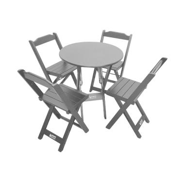 Imagem de Mesa Dobrável De Madeira Redonda 70cm Com 4 Cadeiras Preta - Tarimatã