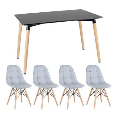 Imagem de Kit - Mesa Retangular Eames 80 X 140 Cm Preto + 4 Cadeiras Botonê Cinza Claro Mesa Preto Com Cadeiras Cinza Claro