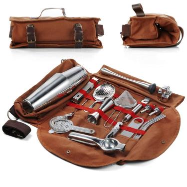 Imagem de Kit Bartender Profissional 25 Peças em Aço Inoxidável com Estojo, Hyoank, Prata