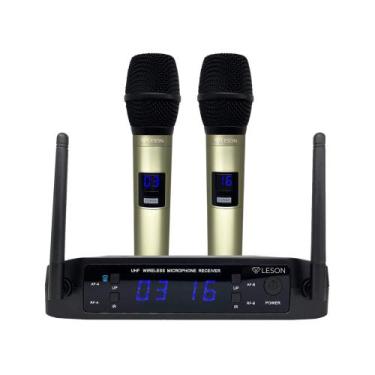 Imagem de Microfone sem Fio LS916 Base Champanhe Receptor com Display LCD Leson 