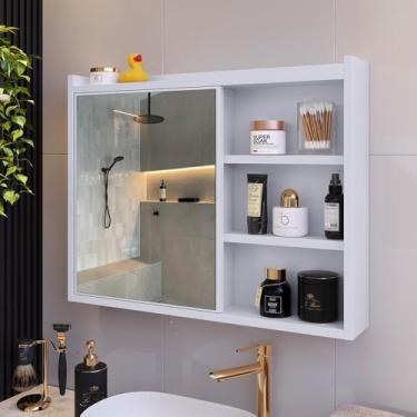 Imagem de Genérico, Espelheira de Banheiro Armário Suspenso 1 Porta Com Prateleira Organizador Luxo - Branco