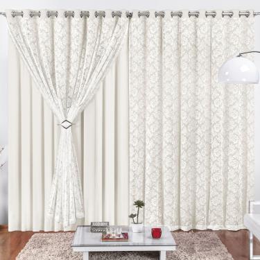 Imagem de Cortina Para Varão Yasmin 4,00 X 2,50m Alt Renda e Malha - Palha