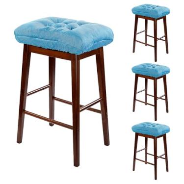 Imagem de Conjunto de 4 almofadas retangulares para sela, almofadas macias com laços, antiderrapantes e laváveis, azul claro, 45 x 26 x 3 cm