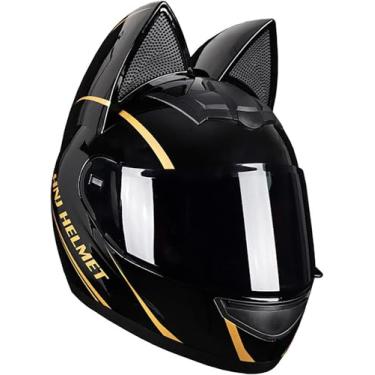 Imagem de Capacetes De Motocicleta Com Orelhas De Gato De Rosto Inteiro Capacete De Motocicleta Modular Facial Completo Preto Su Visor Todos Os Seasos Respiráveis Mantêm O Calor Ajustá, I, XL=60~61cm