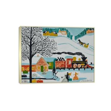 Imagem de Maud Lewis Famosa Pintura-Impressões em Tela Reprodução-Quadro Sala de Estar(Train Station) 60x80cm-23x31in Moldura de Prata